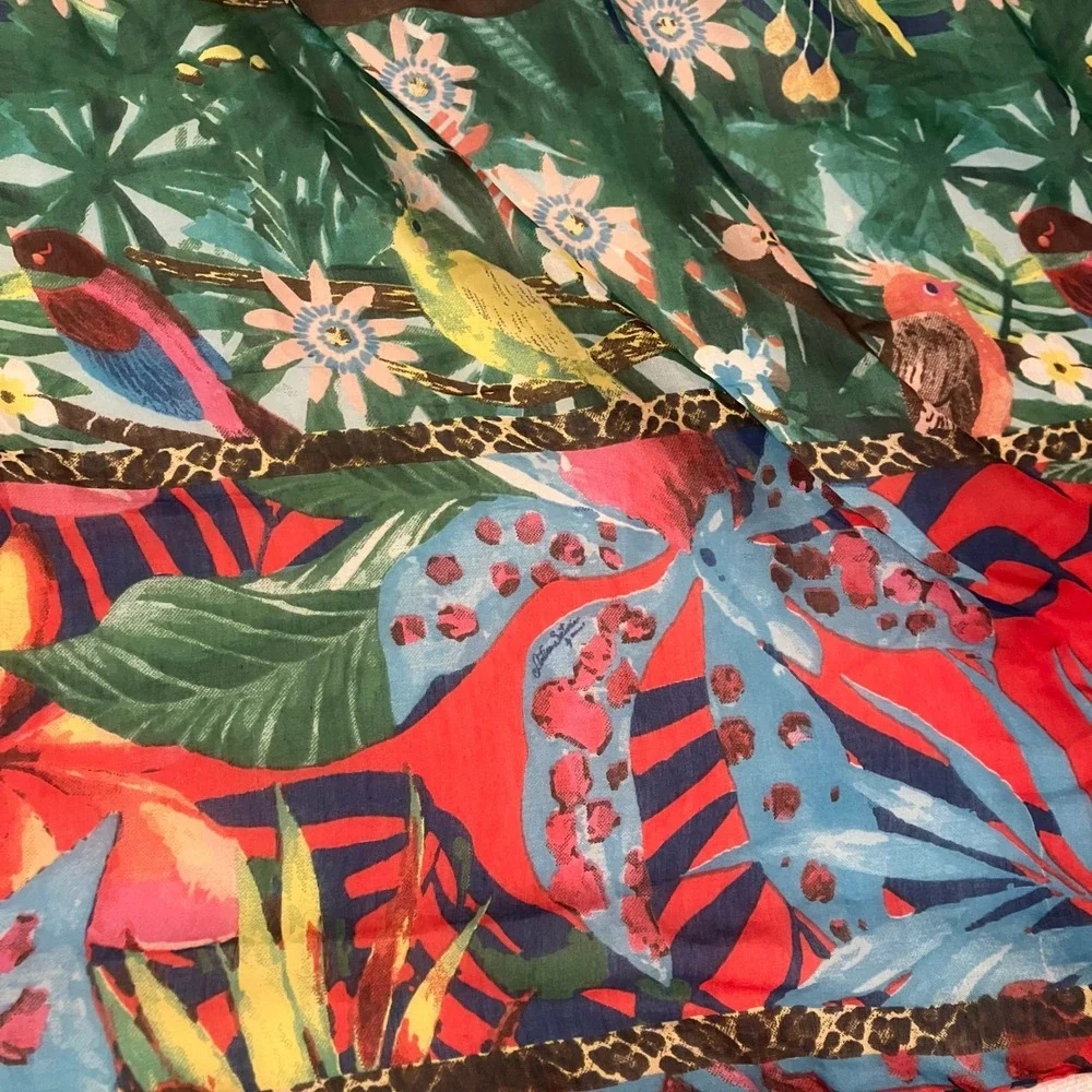 Antica Sartoria Giacomo Cinque Tropical Jungle Bird Scarf Shawl Wrap Green Red